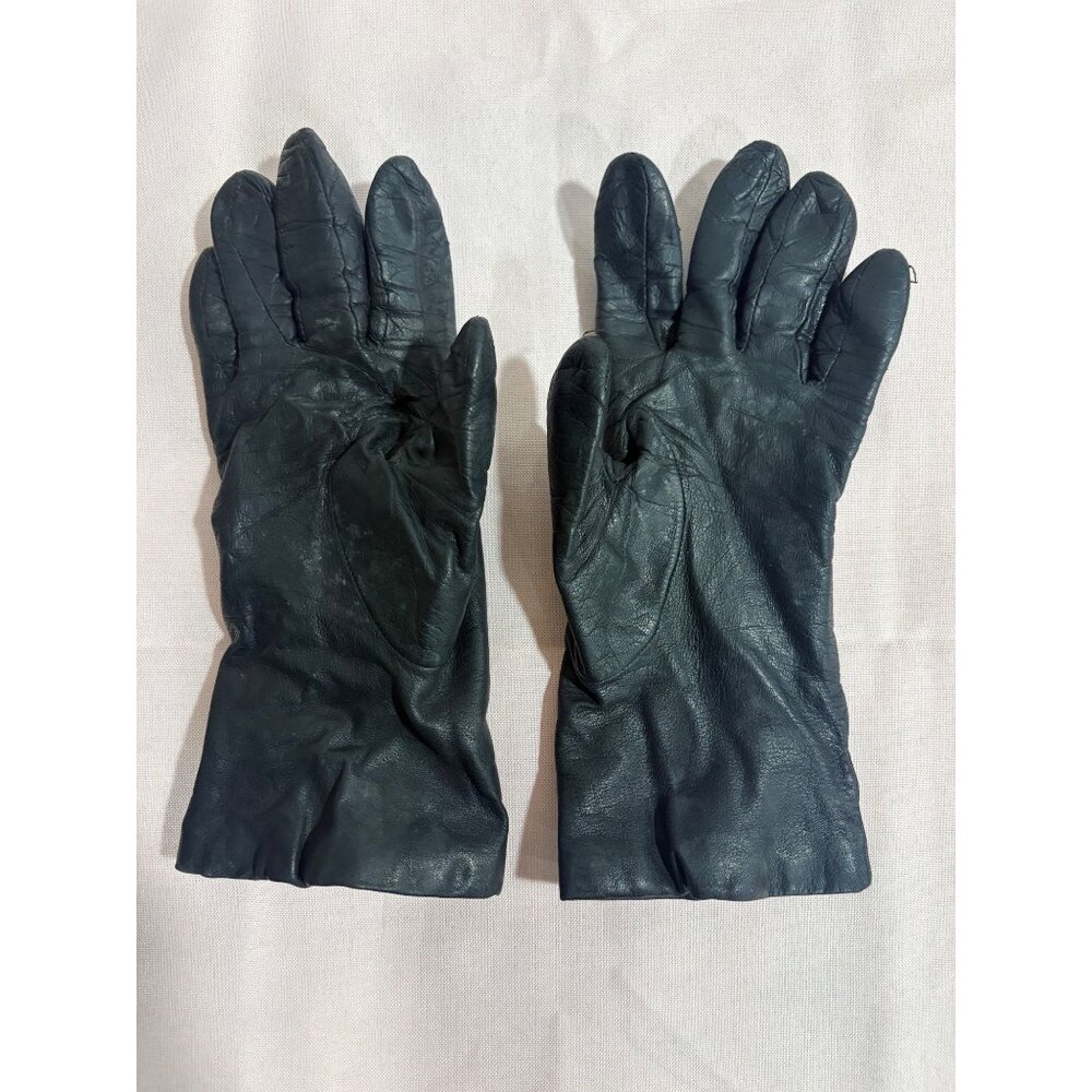 Fownes Black Leather Gloves With 100% Cashmere Lining For Women Size M